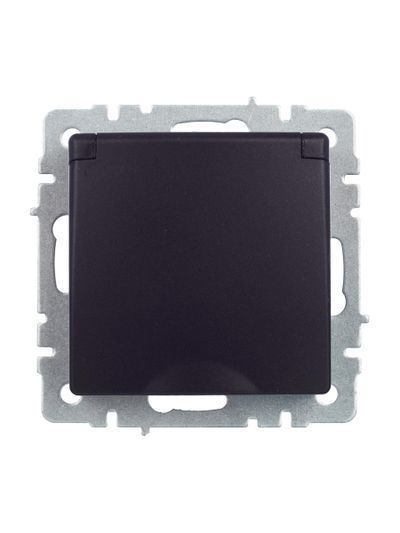 BRITE Розетка 1-местная с заземлением с защитными шторками и крышкой 16А IP44 РСбш10-3-44-БрЧ черный IEK