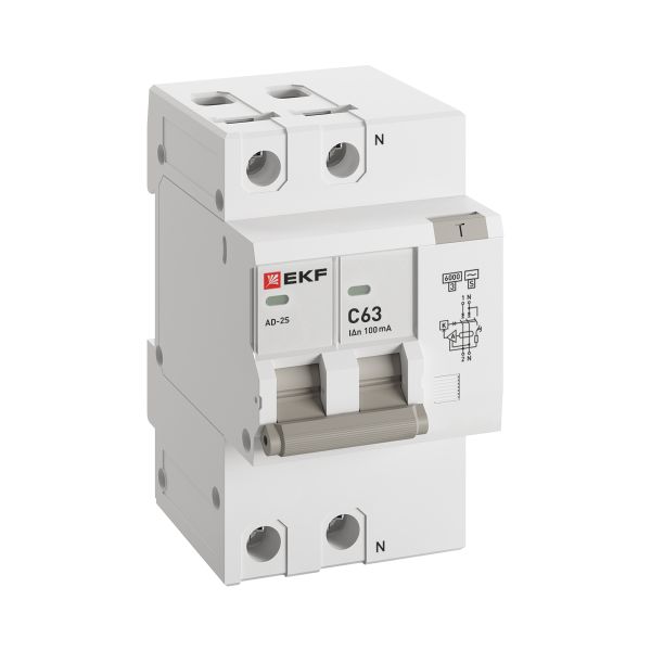 Автоматический выключатель дифференциального тока АД-2 2Р (S) 63А характеристика C 100мА тип АС электронный селективный 6кА PROXIMA EKF