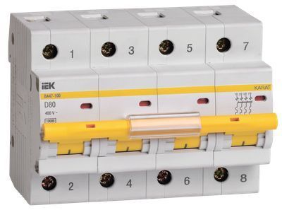 KARAT Автоматический выключатель ВА47-100 4P D 80А 10кА IEK