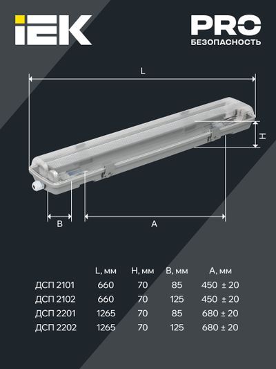 Светильник ДСП 2201 под светодиодную лампу 1хT8 1200мм IP65 IEK