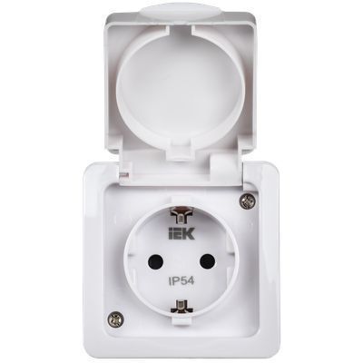 Розетка 1-местная для открытой установки РСб20-3-ГПБб с заземляющим контактом IP54 ГЕРМЕС PLUS (цвет крышки:белый) IEK
