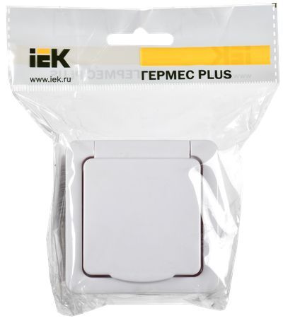 Розетка 1-местная для открытой установки РСб20-3-ГПБб с заземляющим контактом IP54 ГЕРМЕС PLUS (цвет крышки:белый) IEK