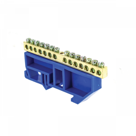 Шина "0" N (6x9мм) 14 отверстий латунь синий изолятор на DIN-рейку EKF PROxima