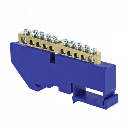 Шина "0" N (6x9мм) 10 отверстий латунь синий изолятор на DIN-рейку EKF PROxima