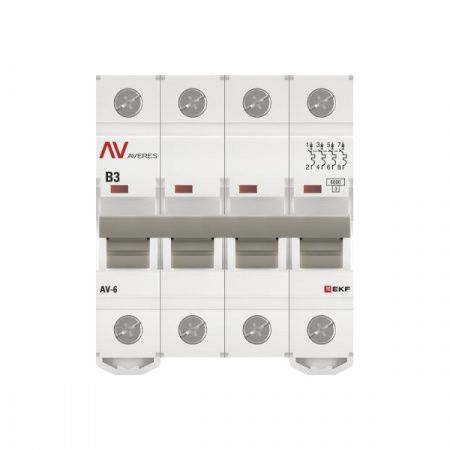 Выключатель автоматический AV-6 4P 3A (B) 6kA EKF AVERES