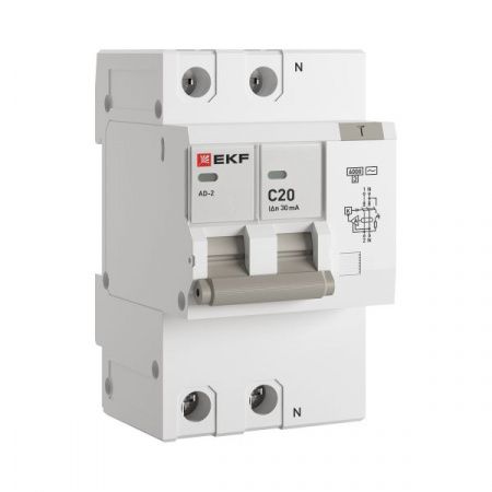 Автоматический выключатель дифференциального тока АД-2 2Р 20А характеристика C 30мА тип АС электронный 6кА PROXIMA EKF