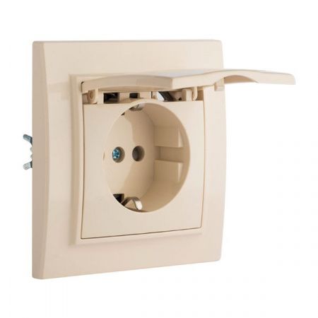 Розетка 1-местная СП с/з Минск с крышкой 16А бежевая с защ. штор. EKF