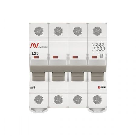 Выключатель автоматический AV-6 4P 25A (L) 6kA EKF AVERES
