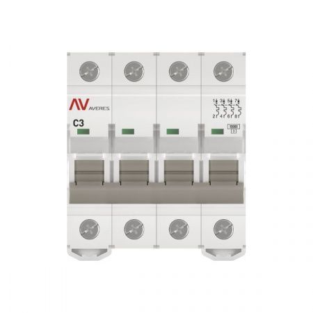 Выключатель автоматический модульный 4п C 3А 10кА AV-10 AVERES EKF mcb10-4-03C-av