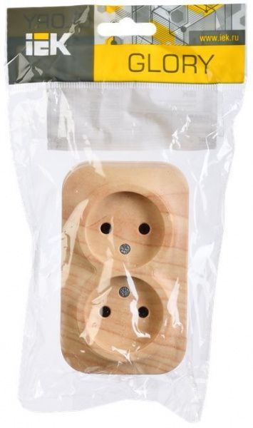 GLORY Розетка 2-местная для открытой установки без заземления без защитных шторок 10А РС22-2-ХС сосна IEK