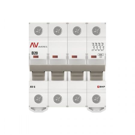 Выключатель автоматический AV-6 4P 20A (B) 6kA EKF AVERES