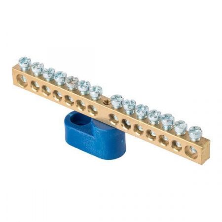 Шина "0" N (6x9мм) 14 отверстий латунь синий угловой изолятор EKF PROxima