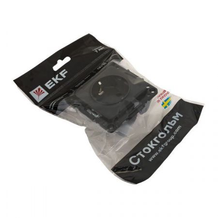 Стокгольм Механизм Розетки 1-местной с/з 16А автоматические клеммы черный с защ. штор. EKF PROxima